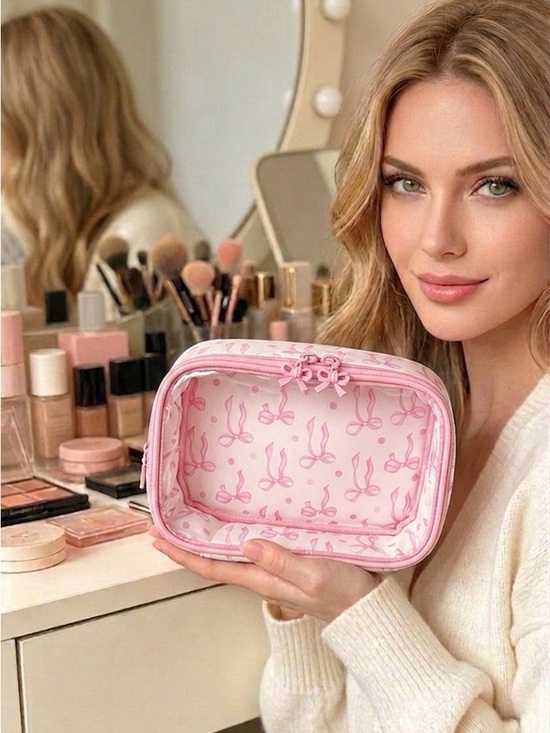 Zenana Handbags - Zenana COQUETTE BOW TRANSPARENT COSMETIC BAG